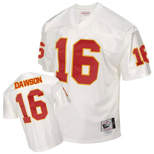Men's Authentic Len Dawson Mitchell and Ness Jersey White Road - #16 Throwback NFL Kansas City Chiefs